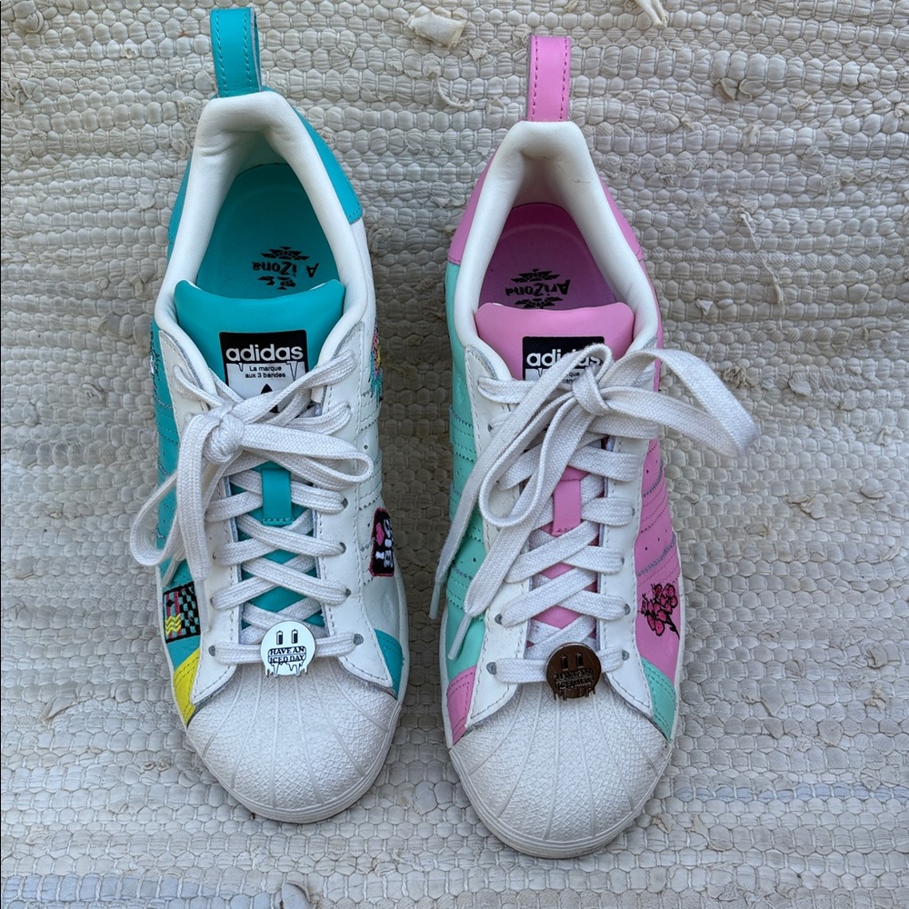 Adidas Teal and White Arizona Iced Tea collab Sneakers